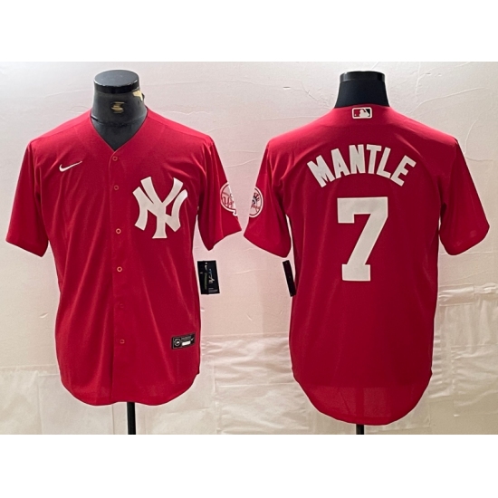 Men's New York Yankees #7 Mickey Mantle Red Fashion Cool Base Jersey - Ujersey