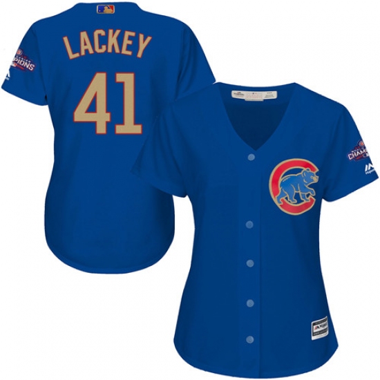 Women's Majestic Chicago Cubs #41 John Lackey Authentic Royal Blue 2017 Gold Champion MLB Jersey - Ujersey