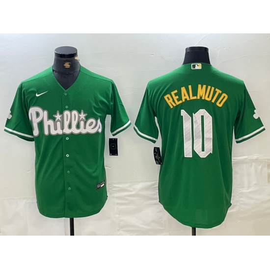 Men's Philadelphia Phillies #10 JT Realmuto Kelly Green Cool Base Jersey - Ujersey