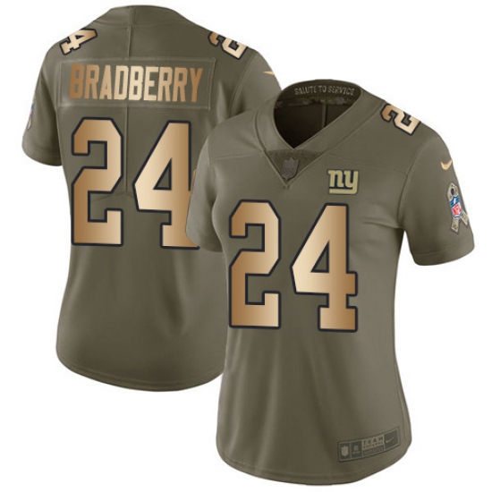 Women's New York Giants #24 James Bradberry Olive Gold Stitched Limited 2017 Salute To Service Jersey - Ujersey