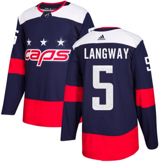 Men's Adidas Washington Capitals #5 Rod Langway Authentic Navy Blue 2018 Stadium Series NHL Jersey - Ujersey