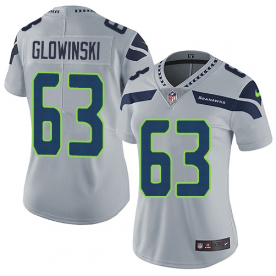 Women's Nike Seattle Seahawks #63 Mark Glowinski Grey Alternate Vapor Untouchable Limited Player NFL Jersey - Ujersey