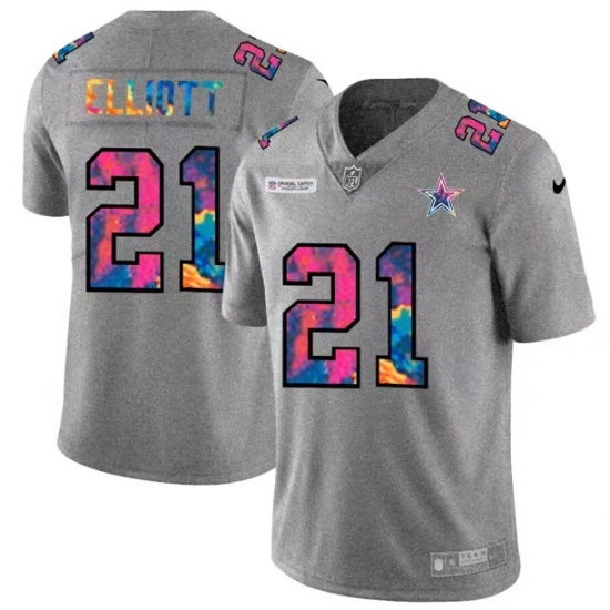 Men's Dallas Cowboys #21 Ezekiel Elliott Gray Rainbow Version Nike Limited Jersey - Ujersey