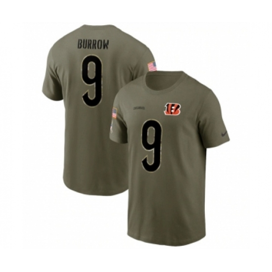 Men's Cincinnati Bengals #9 Joe Burrow 2022 Olive Salute to Service T-Shirt - Ujersey