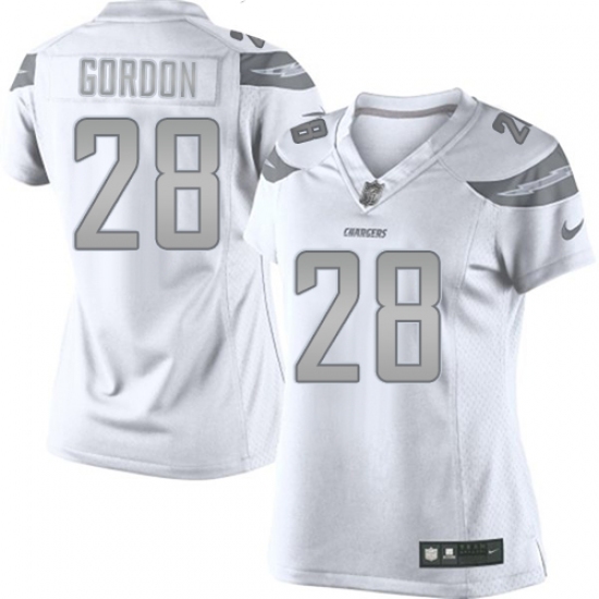 Women's Nike Los Angeles Chargers #28 Melvin Gordon Limited White Platinum NFL Jersey - Ujersey