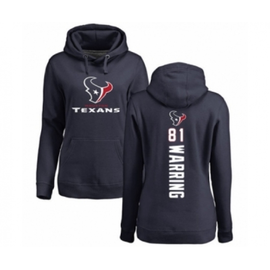 Football Women's Houston Texans #81 Kahale Warring Navy Blue Backer Pullover Hoodie - Ujersey