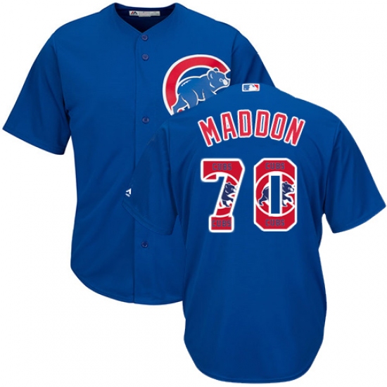 Men's Majestic Chicago Cubs #70 Joe Maddon Authentic Royal Blue Team Logo Fashion Cool Base MLB Jersey - Ujersey
