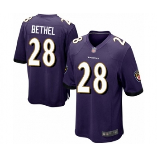 Men's Baltimore Ravens #28 Justin Bethel Game Purple Team Color Football Jersey - Ujersey