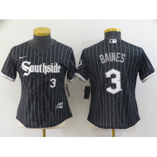 Women's Chicago White Sox #3 Harold Baines Replica Black Alternate Home Jersey - Ujersey