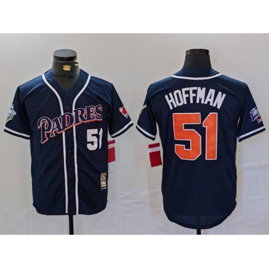 Men's San Diego Padres #51 Trevor Hoffman Navy Player Number Cooperstown Cool Base Jersey - Ujersey