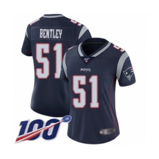 Women's New England Patriots #51 JaWhaun Bentley Navy Blue Team Color Vapor Untouchable Limited Player 100th Season Football Jersey - Ujersey