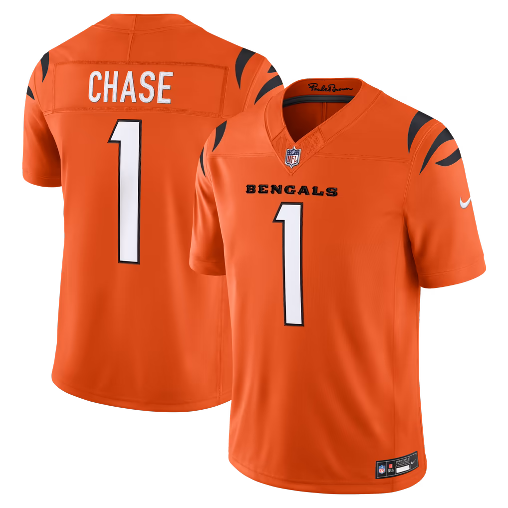 Men's Cincinnati Bengals Ja'Marr Chase Nike Orange Alternate Vapor F.U.S.E. Stitched Limited Jersey - SUjersey01