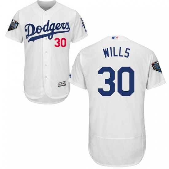 Men's Majestic Los Angeles Dodgers #30 Maury Wills White Home Flex Base Authentic Collection 2018 World Series MLB Jersey - Ujersey