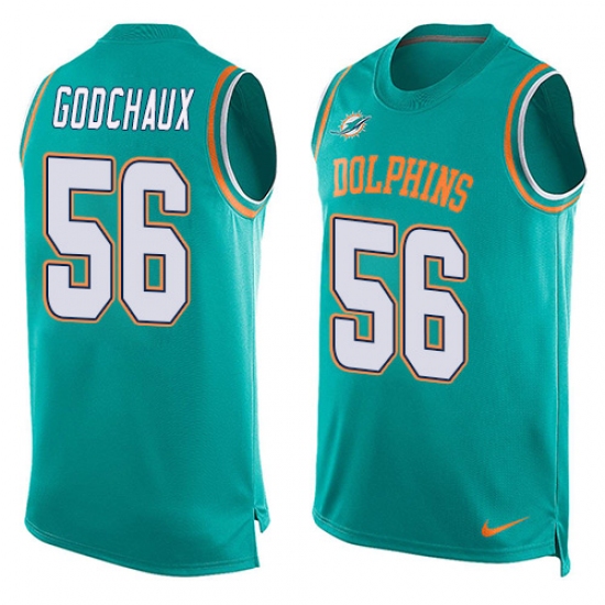 Men's Nike Miami Dolphins #56 Davon Godchaux Limited Aqua Green Player Name & Number Tank Top NFL Jersey - Ujersey