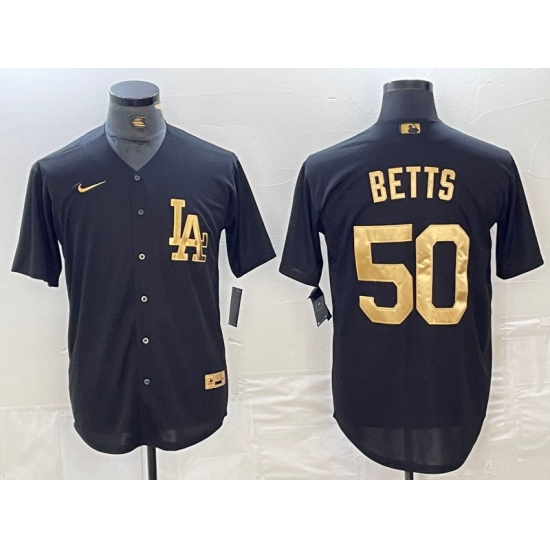 Men's Los Angeles Dodgers #50 Mookie Betts Black Gold Cool Base Stitched Jersey - Ujersey