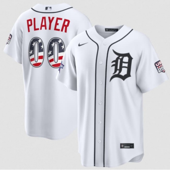 Men's Detroit Tigers ACTIVE PLAYER Custom White 2026 All-Star Edition Stars & Stripes & USA 250 Fourth of July Home Stadium Stitched Baseball Jersey - Ujersey