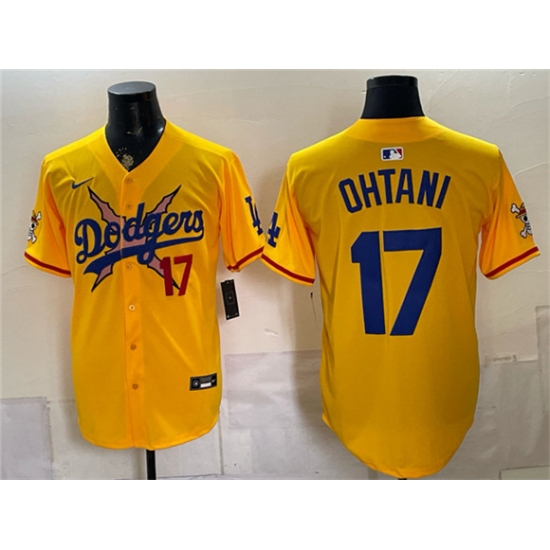 Men's Los Angeles Dodgers x One Piece #17 Shohei Ohtani Yellow Vapor Premier Limited Stitched Baseball Jersey - Ujersey