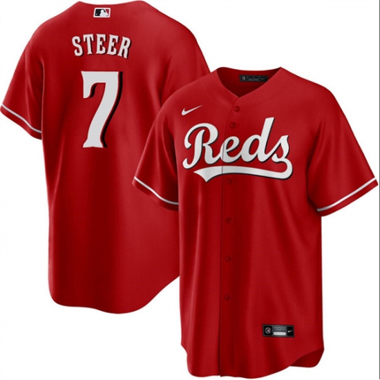 Men's Cincinnati Reds #7 Spencer Steer Red Cool Base Stitched Baseball Jersey - Ujersey