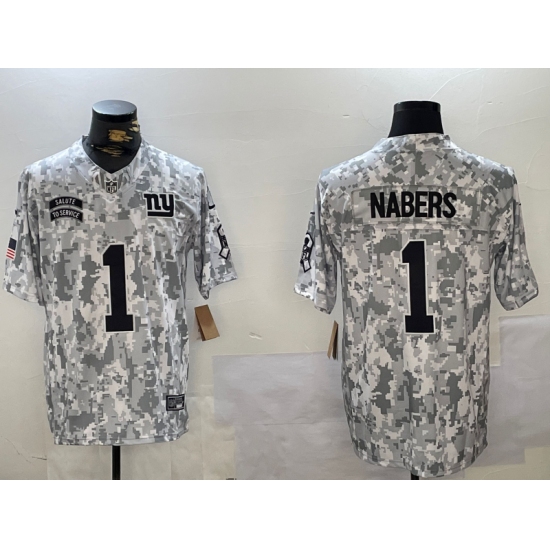 Men's New York Giants #1 Malik Nabers 2024 F.U.S.E Arctic Camo Salute To Service Limited Stitched Football Jersey - Ujersey