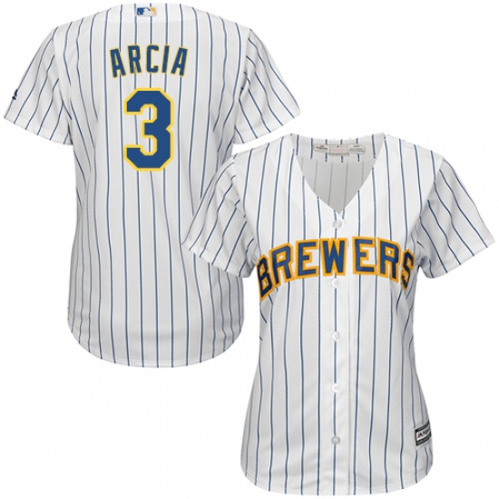 Women's Majestic Milwaukee Brewers #3 Orlando Arcia Authentic White Alternate Cool Base MLB Jersey - Ujersey
