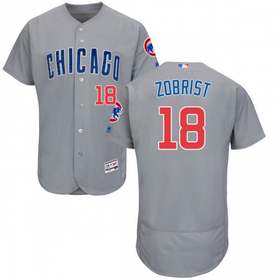 Men's Majestic Chicago Cubs #18 Ben Zobrist Grey Road Flex Base Authentic Collection MLB Jersey - Ujersey