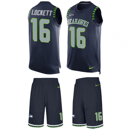 Men's Nike Seattle Seahawks #16 Tyler Lockett Limited Steel Blue Tank Top Suit NFL Jersey - Ujersey