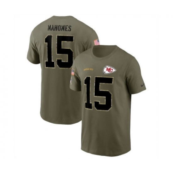 Men's Kansas City Chiefs #15 Patrick Mahomes 2022 Olive Salute to Service T-Shirt - Ujersey
