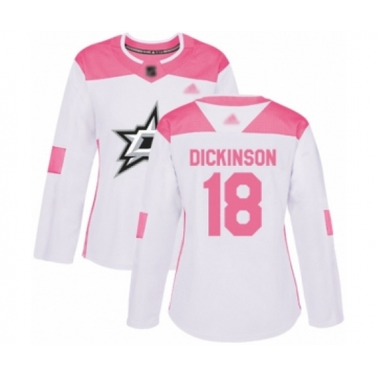 Women's Dallas Stars #18 Jason Dickinson Authentic White Pink Fashion Hockey Jersey - Ujersey