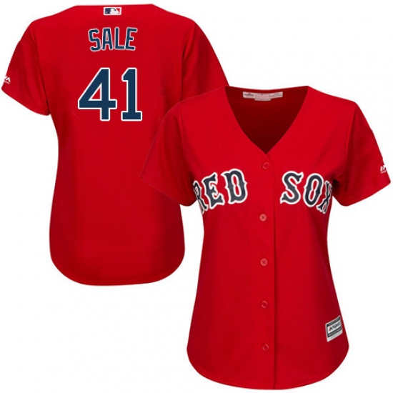 Women's Majestic Boston Red Sox #41 Chris Sale Replica Red Alternate Home MLB Jersey - Ujersey