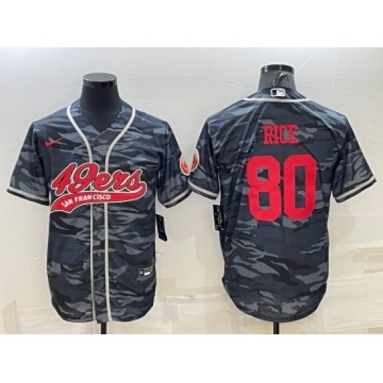 Men's San Francisco 49ers #80 Jerry Rice Grey Camo With Patch Cool Base Stitched Baseball Jersey - Ujersey
