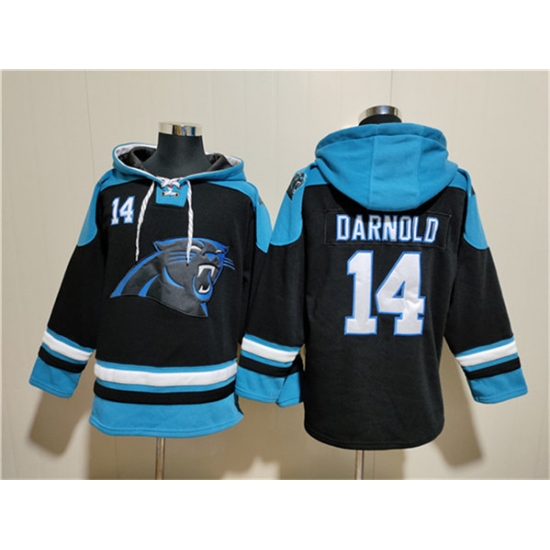 Men's Carolina Panthers #14 Sam Darnold Black Ageless Must-Have Lace-Up Pullover Hoodie - Ujersey