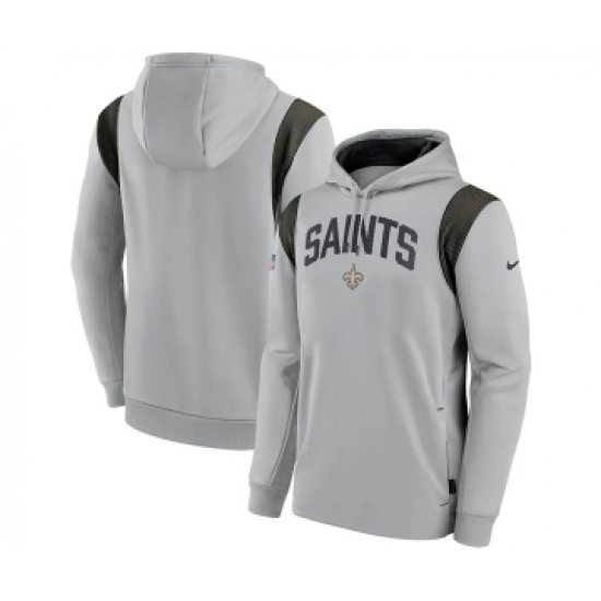 Men's New Orleans Saints Gray Sideline Stack Performance Pullover Hoodie - Ujersey