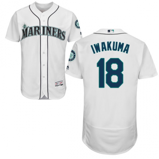 Men's Majestic Seattle Mariners #18 Hisashi Iwakuma White Home Flex Base Authentic Collection MLB Jersey - Ujersey