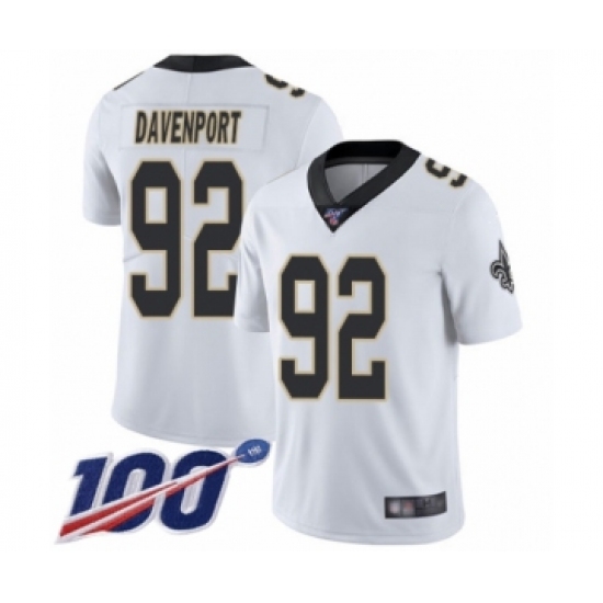 Men's New Orleans Saints #92 Marcus Davenport White Vapor Untouchable Limited Player 100th Season Football Jersey - Ujersey