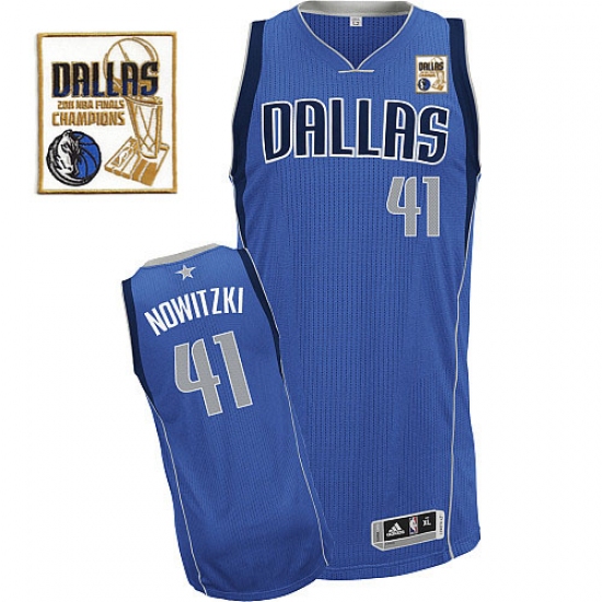 Men's Adidas Dallas Mavericks #41 Dirk Nowitzki Authentic Royal Blue Road Champions Patch NBA Jersey - Ujersey