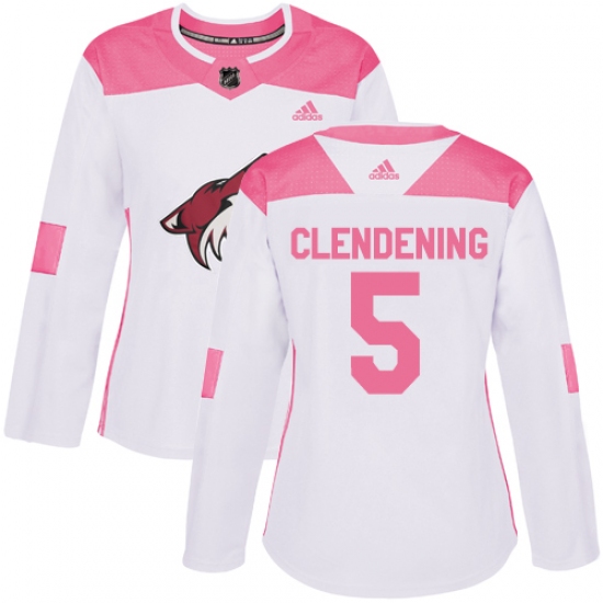 Women's Adidas Arizona Coyotes #5 Adam Clendening Authentic White Pink Fashion NHL Jersey - Ujersey
