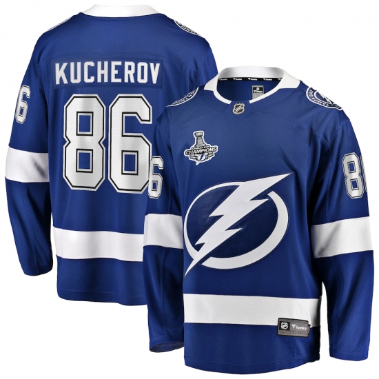 Youth Tampa Bay Lightning #86 Nikita Kucherov Fanatics Branded Blue Home 2020 Stanley Cup Champions Breakaway Jersey - Ujersey