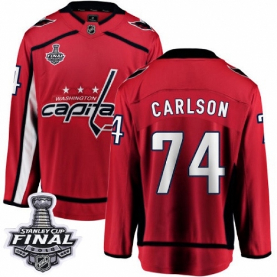 Men's Washington Capitals #74 John Carlson Fanatics Branded Red Home Breakaway 2018 Stanley Cup Final NHL Jersey - Ujersey