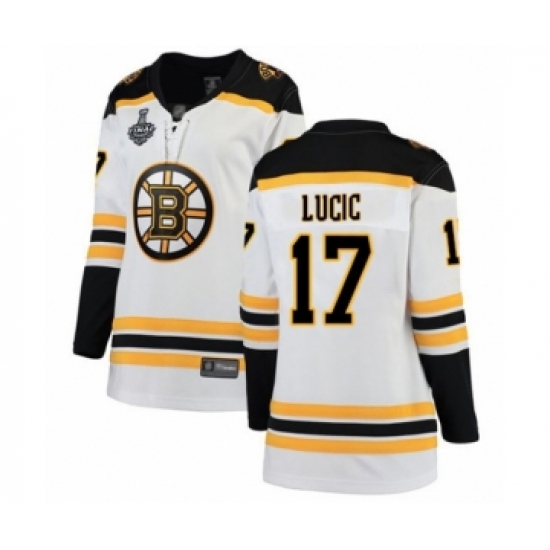 Women's Boston Bruins #17 Milan Lucic Authentic White Away Fanatics Branded Breakaway 2019 Stanley Cup Final Bound Hockey Jersey - Ujersey