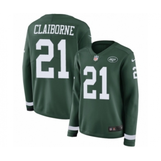 Women's Nike New York Jets #21 Morris Claiborne Limited Green Therma Long Sleeve NFL Jersey - Ujersey