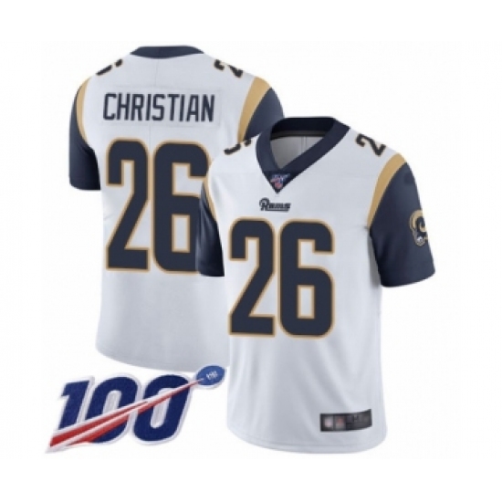Women's Los Angeles Rams #26 Marqui Christian White Vapor Untouchable Limited Player 100th Season Football Jersey