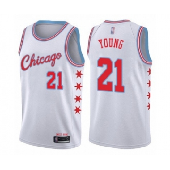 Youth Chicago Bulls #21 Thaddeus Young Swingman White Basketball Jersey - City Edition - Ujersey