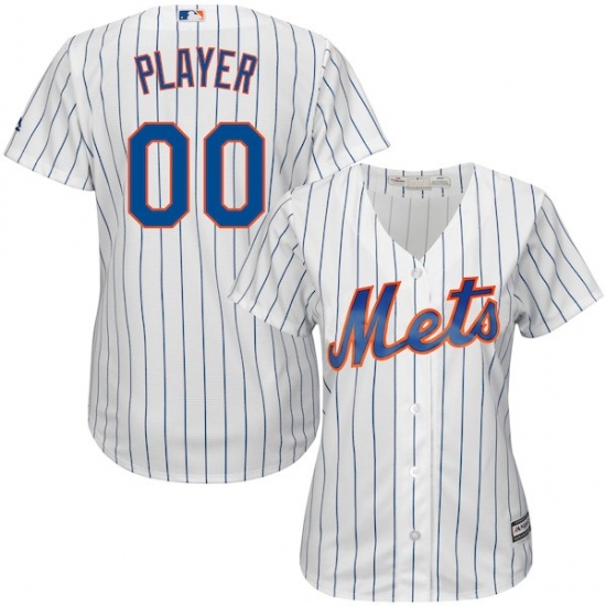 Women's New York Mets Majestic White/Royal Home Cool Base Custom Jersey - Ujersey