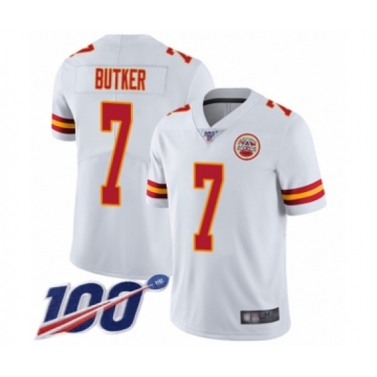 Men's Kansas City Chiefs #7 Harrison Butker White Vapor Untouchable Limited Player 100th Season Football Jersey - Ujersey