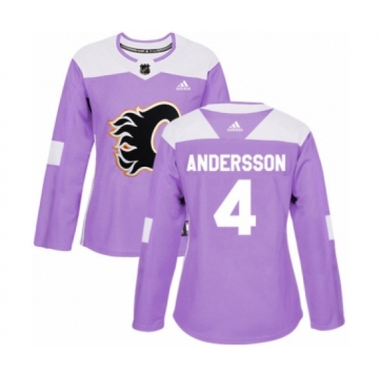 Women's Reebok Calgary Flames #4 Rasmus Andersson Authentic Purple Fights Cancer Practice NHL Jersey - Ujersey