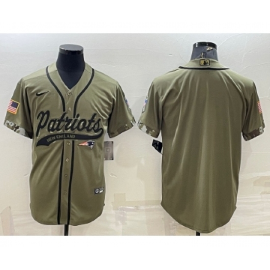Men's New England Patriots Blank Olive Salute to Service Cool Base Stitched Baseball Jersey - Ujersey