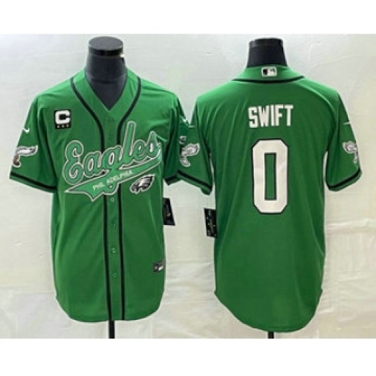 Men's Nike Philadelphia Eagles #0 DAndre Swift Green C Cool Base Stitched Baseball Jersey - Ujersey