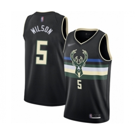 Men's Milwaukee Bucks #5 D. J. Wilson Authentic Black Finished Basketball Jersey - Statement Edition - Ujersey