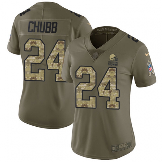 Women's Nike Cleveland Browns #24 Nick Chubb Limited Olive Camo 2017 Salute to Service NFL Jersey - Ujersey