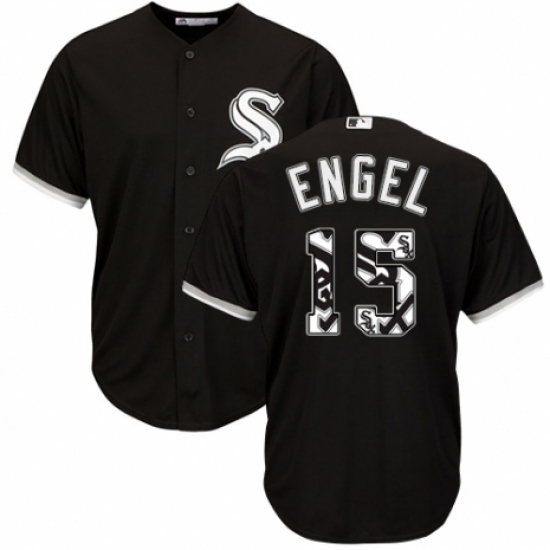 Men's Majestic Chicago White Sox #15 Adam Engel Authentic Black Team Logo Fashion Cool Base MLB Jersey - Ujersey